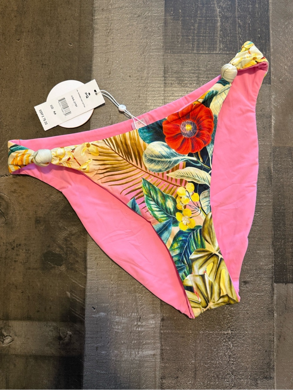 NWT PQ Reversible Pink Tropical Print Bikini Bottoms size Medium